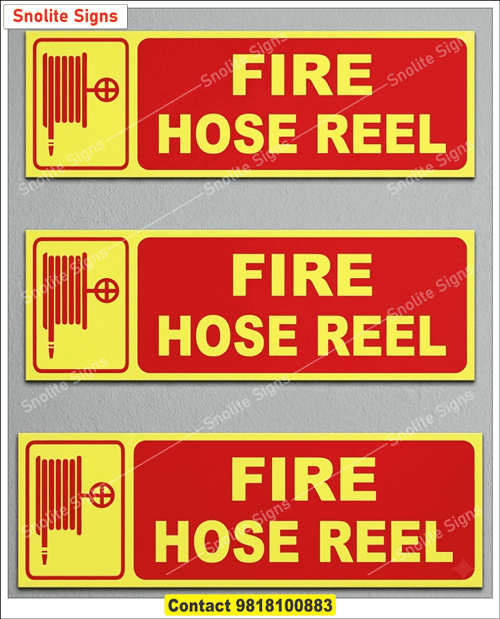Radium Red Fire Hose Reel Signage Boards for Offices, Factory, Warehouse, Commercial Workplace, Buy Fire Hose Reel Sign Board Online, Fire Safety Sign Board Manufacturers in Delhi Gurugram
