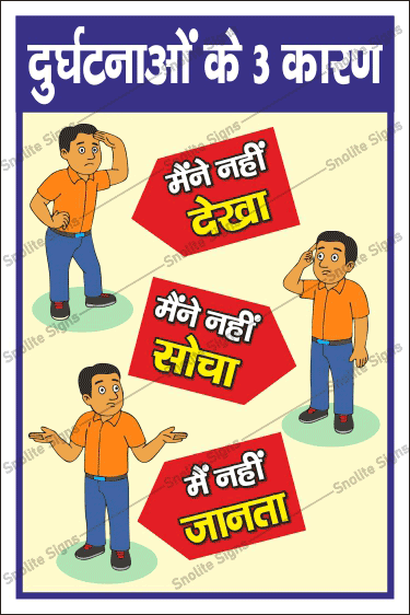 3 Causes of Accidents Workplace Safety Poster in Hindi