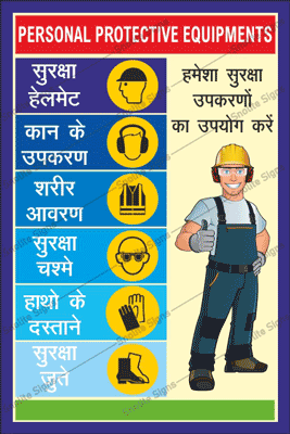 Wear Personal Protective Equipment (PPE) Safety poster in Hindi