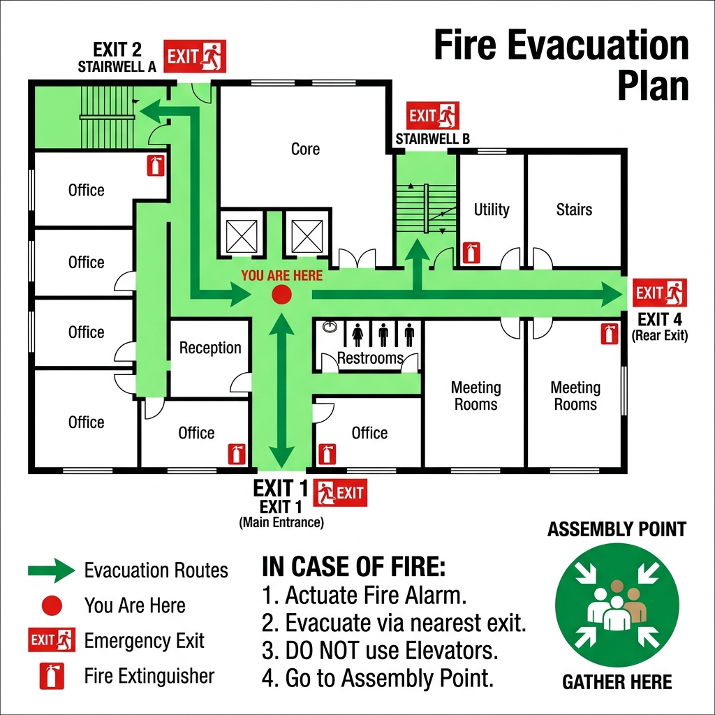 Fire Evacuation Plan Sign Board, in Hindi & English, Fire Safety sign board