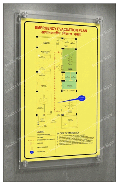 Purchase Acrylic Fire Evacuation Plan Night Glow in Noida, Delhi, Ncr, Wall Mounted Emergency Escape Route Plan in New Delhi