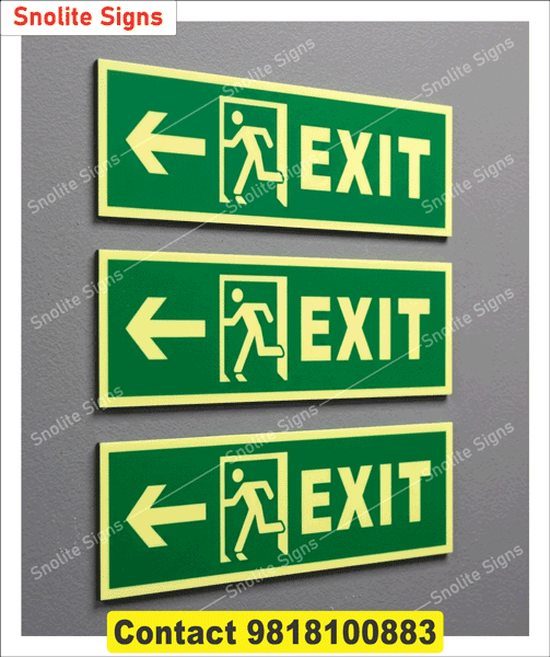 Photoluminescent Glow in the Dark Exit Right and Left Arrow Signs in Delhi NCR, Bilingual Emergency Fire Exit Signage in Hindi, Waterproof Radium Exit Sign Boards for Outdoor Industrial Use, Self-Adhesive Vinyl Exit Sign