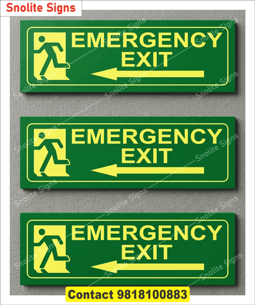 Buy Green Emergency Exit Signs, Glow in the Dark Safety Signage, Bilingual Fire Exit Signs English and Hindi, Waterproof Self-Adhesive Fire Exit Sign Boards, Bulk Fire Safety Signs for Office Buildings GOA.