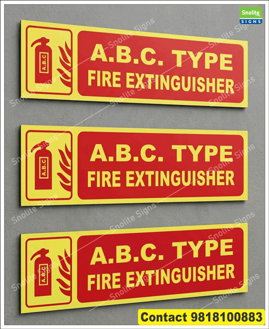 Glow in Dark ABC Type Fire Extinguisher Signage, Purchase CO2 Type Fire Extinguisher Sign Board, Fire Race Pass Sign Manufacturer in Delhi NCR