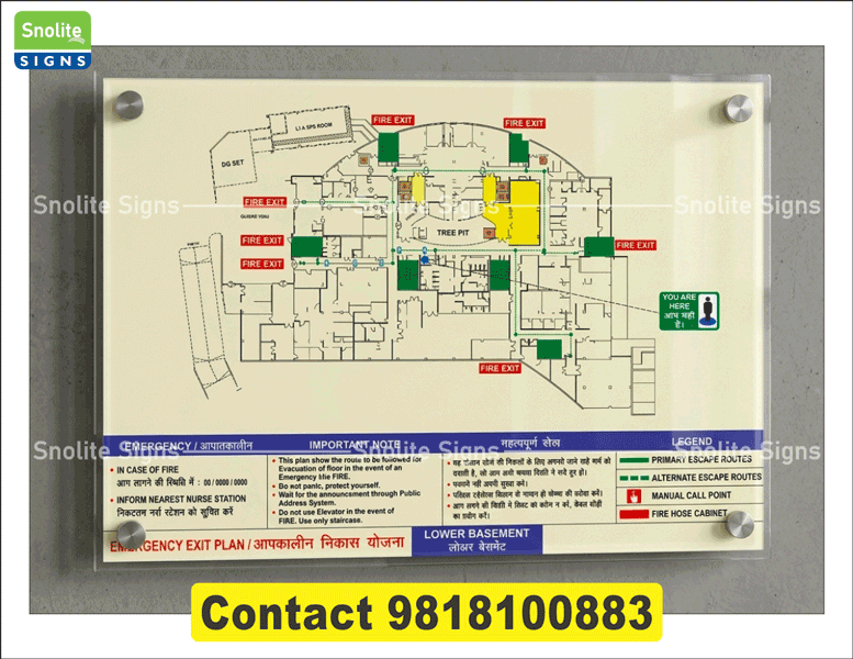 Buy Pvc Emergency Exit Plan Design Delhi, Buy Acrylic Sheet Fire Evacuation Blueprint Noida, Buy Metal  Evacuation Map Drafting Gurgaon