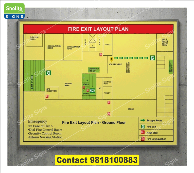 Buy Rigid Sheet OSHA Compliant Fire Escape Signs, Buy Glow Type Buy Fire Safety Floor Plans, Buy Radium Best Fire Escape Plan Design Services in Delhi NCR
