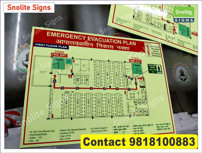 Buy Glow in Dark Fire Evacuation Plan Include Exit Routes, Fire Extinguishers Point, Assembly Points, and Legends of Fire Equipment’s