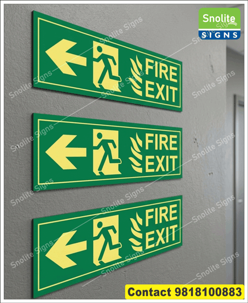 Buy Left Arrow Fire Exit With Running Man Signage Manufacture, Green Rectangular Fire Safety Signage, Feature : Corrosion Proof, Crack Proof, Easy to Fit