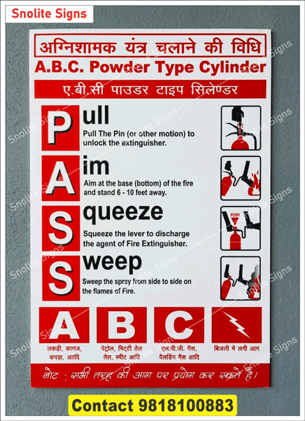 Buy ABC Powder Type Fire Extinguisher Instruction Sign Board & Poster, Class a B C Fire Extinguisher Classification Chart, Factory Floor Fire Safety Awareness Posters, Buy ABC Fire Extinguisher Instruction Boards Online