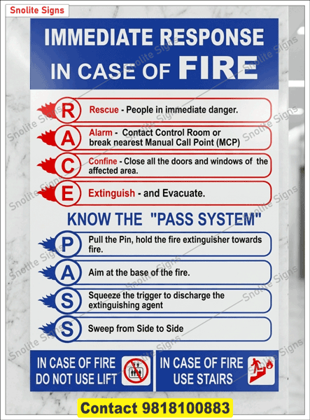 Purchase Wall Mounted Immediate Response in Case of Fire Poster & Sign Board in Hindi, Fire Race & Pass Sign Board, Buy Fire Extinguisher Sign Board Glow in Dark Signage in Chandigarh, Fire Race Pass Signage