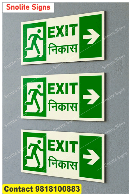 Bilingual Exit Sign Board Right Arrow, Emergency Exit Signage Right Side Arrow, Glow in the Dark Right Exit Sign, Fire Safety Exit Board With Right Arrow, Photoluminescent Emergency Route Right Sign, Glow in the Dark Acrylic Exit Sign Board