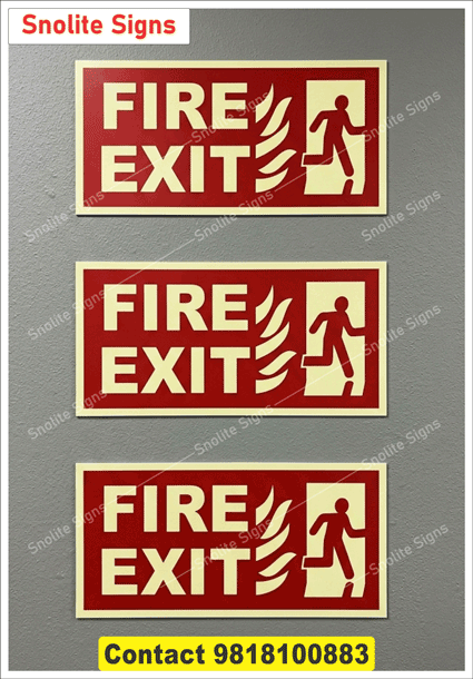 Buy Glow in Dark Red Fire Exit Sign Running Man Signage Manufacture in Assam, Emergency Evacuation Exit Sign Plate Red Color Sign Board, Photoluminescent Fire Exit Sign in Delhi Ncr, Auto Glow Fire Exit Signage Near Me