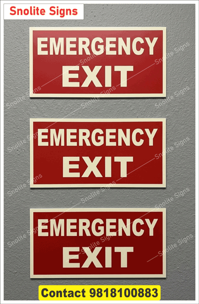 Buy Red Emergency Exit Sign Board, Commercial Emergency Exit Signage Red, Glow in the Dark Red Exit Sign, Buy Red Fire Exit Sign Board Online, Industrial Safety Signs Red Emergency Exit, Buy Bilingual Exit Sign Board (Hindi & English)