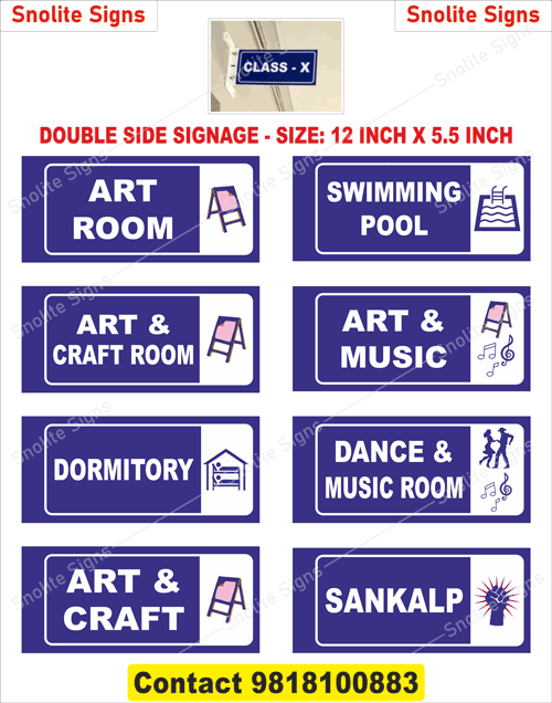 Acrylic Double Sided School Sign Boards, Art Room Double Sided Signboard, Swimming Pool Hanging Sign for School, Art & Craft Room Sign, Art & Music Signboard, Dormitory Sign Board, Dance & Music Room Sign, Art & Craft Signboard