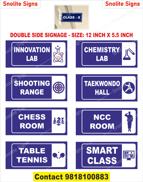 Innovation Lab Double Side Signage, Chemistry Lab Sign Board for school, Shooting Range Nameplate for Institution, Taekwondo School Signs Board, Chess Room Sign Board for College, NCC Signage in School, Table Tennis Sign, Smart Class signage