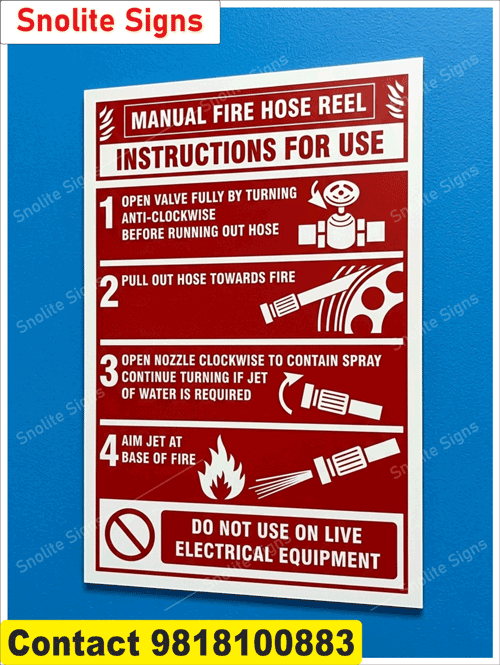 Buy Manual fire hose reel sign, Fire hose reel operating instructions, Fire safety instruction signage, Industrial fire safety signs, Fire extinguisher and hose reel signage, Radium fire hose reel sign, Fire hose reel instruction sign