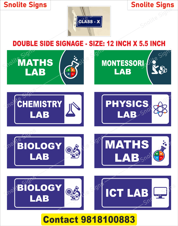 Buy Double Sided School Signs, Both Side Printed School Boards, Wall Mount School Name Plates, Maths Lab Sign Board, Chemistry Lab Door Signage, Physics Laboratory Name Plate, Biology Lab Sign Online, Montessori Classroom Door Signs, Ict Lab Sign