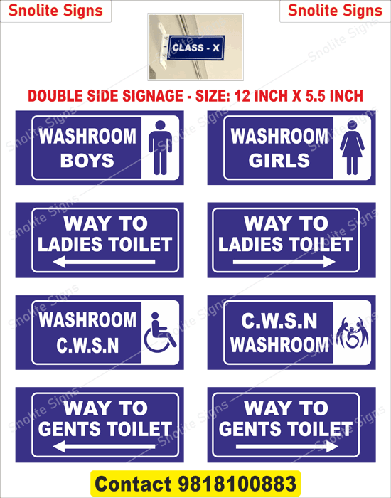 Buy Washroom Boys Sign Board, Washroom Girls Sign Board, Way to Ladies Toilet Sign Board, Way to Gents Toilet Sign Board, Washroom CWSN  Sign Board, CWSN Washroom Sign Board, Accessible Toilet Signs for Schools, Double Sided School Signage