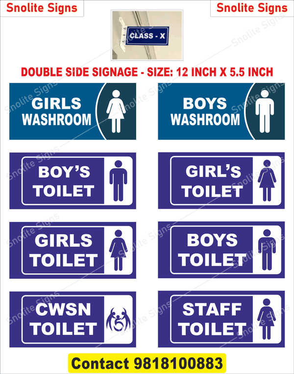 School Washroom Signage Online, Buy Double Sided School Signs, Buy Cwsn Toilet Signage, Staff Toilet Hanging Signs, Boys and Girls Washroom Plaques, Primary School Toilet Signs, School Toilet Signs, Washroom Signage School