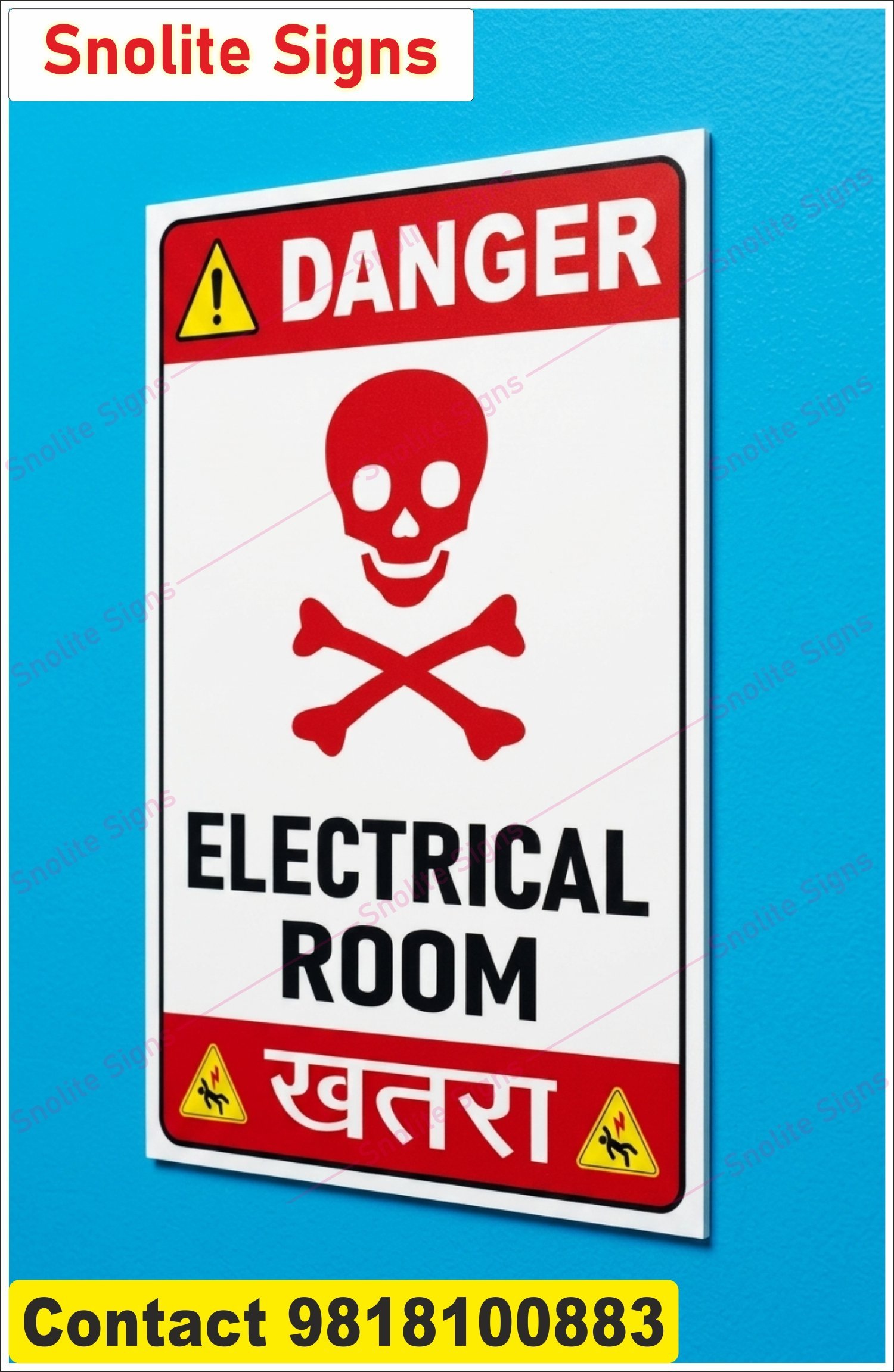 Electrical Panel Room Stickers, Bilingual Electrical Room Sign English Hindi, High Voltage Danger Sign for Factory, Weatherproof Electrical Room Door Sign, OSHA Compliant Electrical Hazard Signage, Metal Danger Sign Board