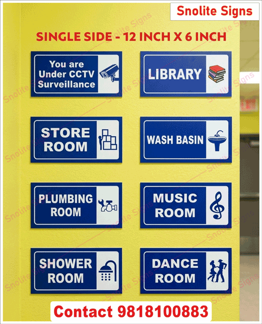 Purchase Blue Acrylic School Sign Boards, Order School Library and Music Room Signage, Buy Cctv Surveillance Signs for Schools, Purchase School Washroom and Shower Room Signs, Buy Institutional Store Room Labels Online