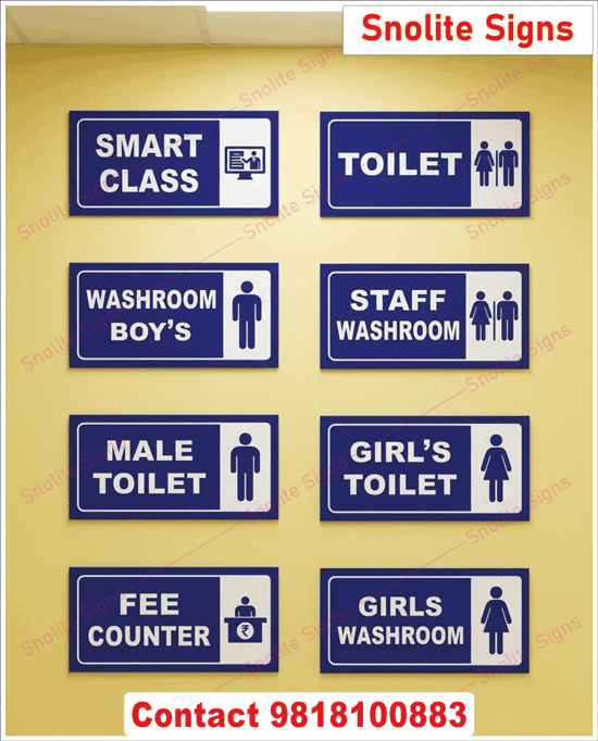 Buy School Washroom Signs Online, Purchase Acrylic Toilet Signage for Schools, Shop Restroom Door Signs for School, Buy Smart Class Door Name Plate, Purchase School Office Signboards, Order School Fee Counter Signs, Buy Girl’s Toilet Door Signage