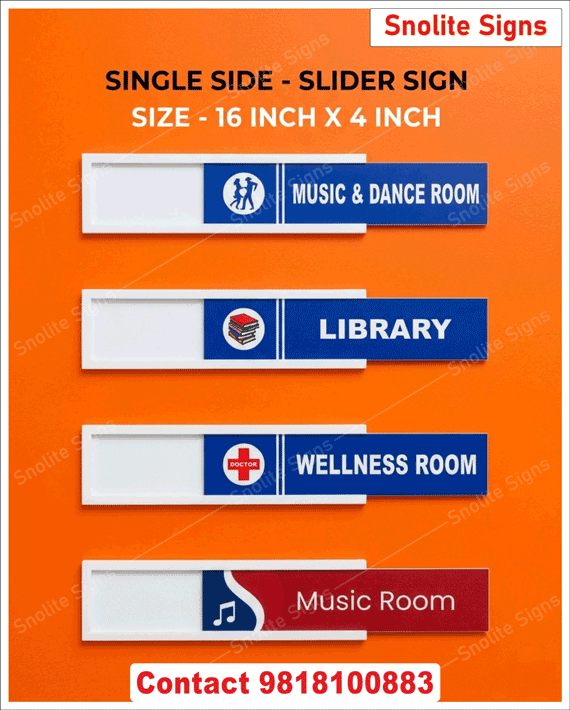 Aluminum & Acrylic Slider Signages for Doors | Snolite Signs, Browse Our Collection of Durable Sliding Door Signs and Room Indicators, Office Signboard Printing, Where to Buy Slider Signs, Double Side Slider Sign for Schools