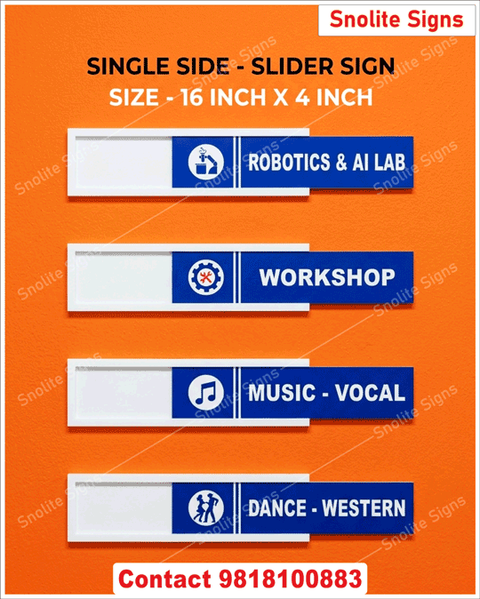 Buy Sliding Office Door Sign With Acrylic Insert, School Sign Board, School Signs, School Signage, School Classroom Name Plates, Metal Name Plate for Classroom, Double Side Classroom Name Plate, Double Sided Sign Board