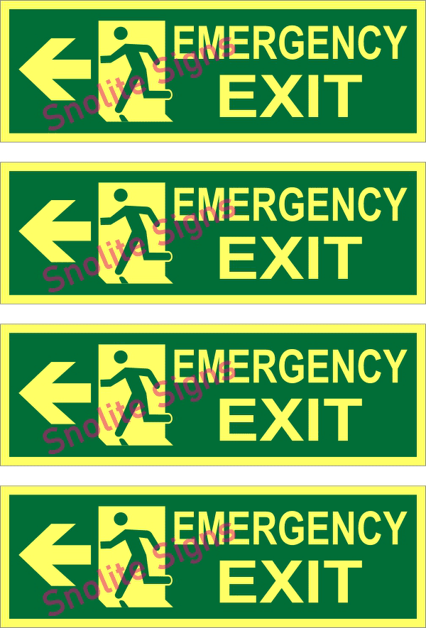 Photoluminescent  Emergency Fire Exit Sign Green Red Colour With Running Man Left Arrow, Manufacture of Fire Safety Signs, Buy Fire Exits Signs in Delhi NCR