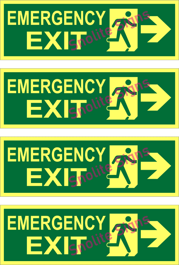 Glow-In-Dark Emergency Fire Exit Sign Green Colour With Running Man Right Arrow, Manufacture of Fire Safety Signs