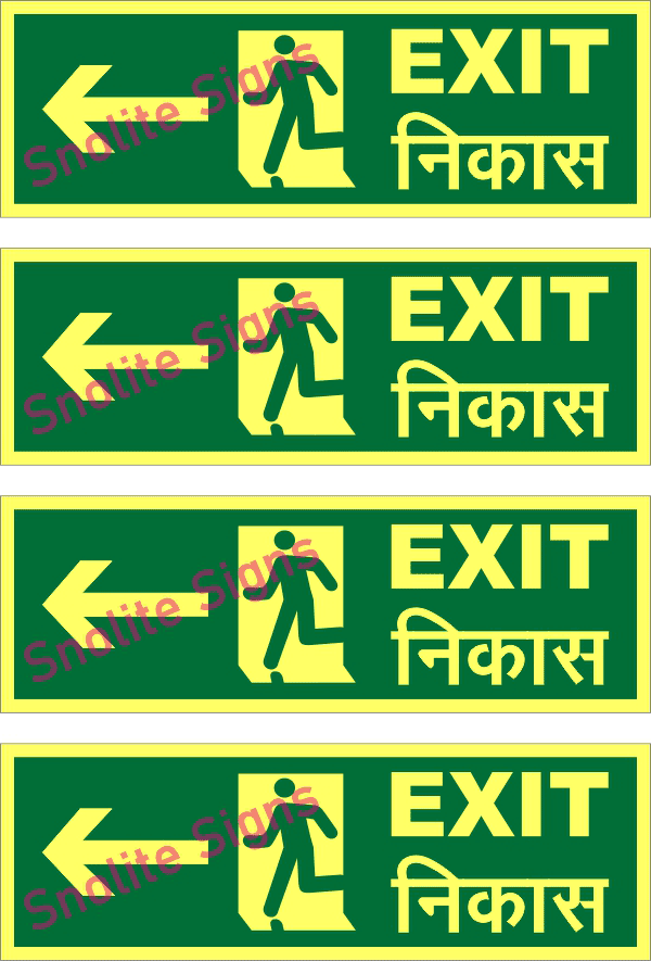 Bilingual Exit Sign in Hindi & English With Running Man Left Arrow, Buy Fire Signage in Delhi NCR, Viny, Fire Equipment Safety Signs Near me