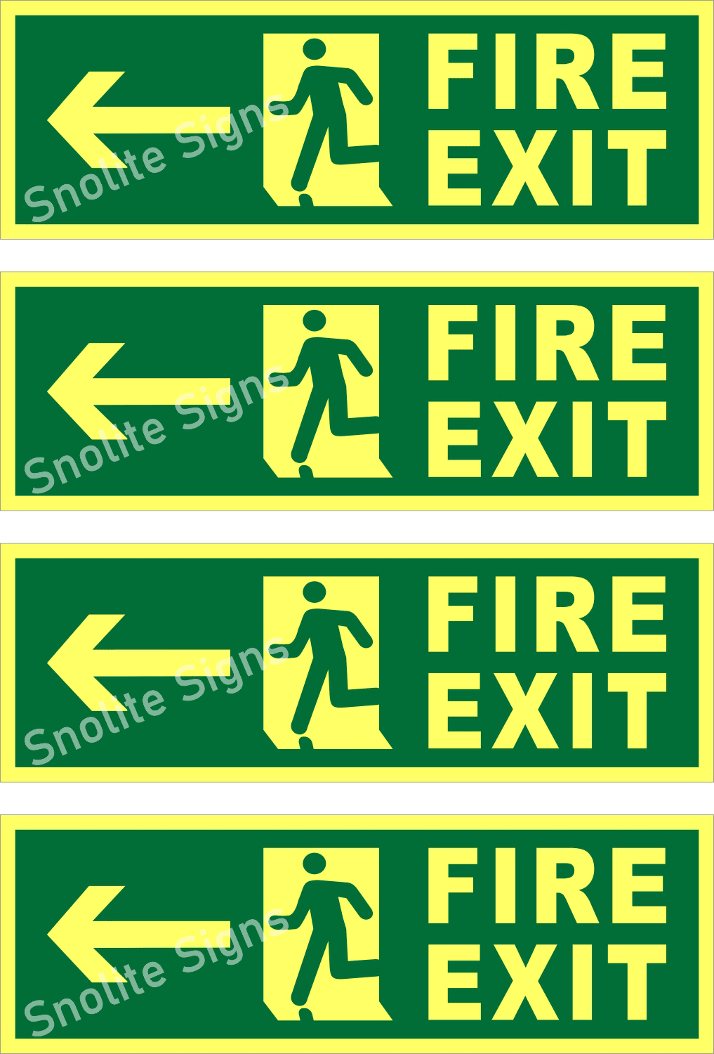 Fire Exit Signs Green With Left Arrow and Running Man, Photoluminescent Glow-In-The-Dark Fire Exit Left Arrow Sign for Complete Darkness