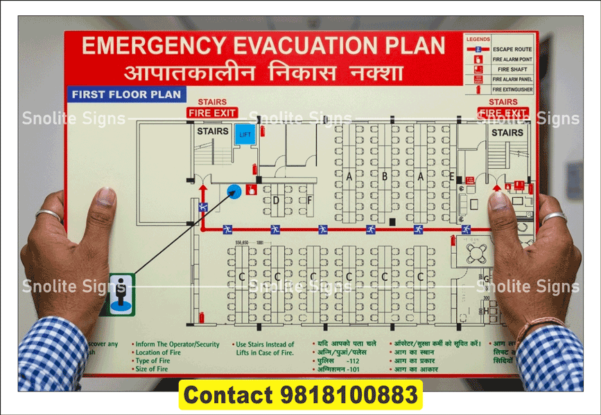 Buy Suspended Night Glow Fire Evacuation Board Price, Buy Night Glow Photoluminescent Fire Escape Signages, Buy Non Reflective Acrylic Fire Safety Map Frame Delhi