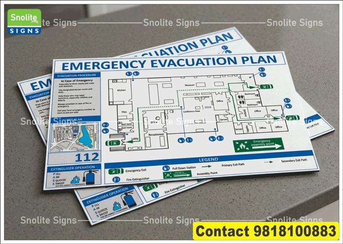 Night Glow Radium Fire Safety Fire Evacuation Plan Designed Accurate Exit Routes and Assembly Points, Clearly Marked Fire Extinguishers, Alarms, and Emergency Exits
