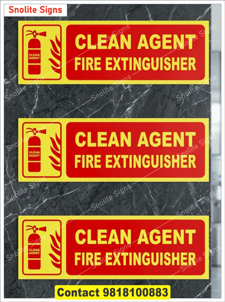 Buy Reflective Clean Agent Fire Extinguisher Sign, Clean Agent Fire Safety Sticker Pack, Clean Agent Type Fire Extinguisher Sign Board, Horizontal Clean Agent Gas Extinguisher Sticker, Red and Yellow Clean Agent Safety Sign 