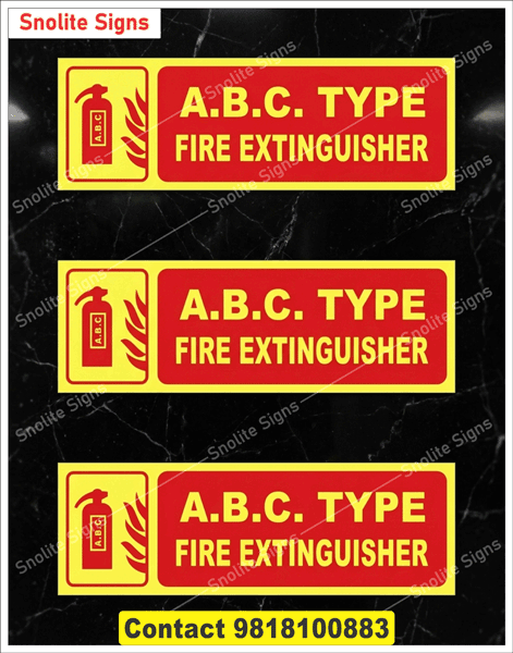 Buy Now ABC Type Fire Extinguisher Sign Board, ABC Class Fire Safety Sticker Pack, Dry Chemical Powder Fire Extinguisher Signage, Industrial Fire Extinguisher Location Marker, Buy Vinyl ABC Fire Extinguisher Stickers