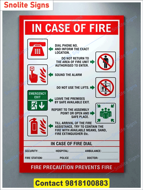 Buy Glow in Dark Fire Precaution Prevents Fire Sign Board, Purchase Industrial Fire Emergency Procedures Sign, Photoluminescent / Glow-In-The-Dark Fire Sign, Radium Workplace Fire Safety Signage, Fire Order Sign Board