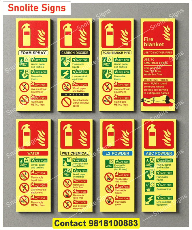 Auto Glow Fire Extinguisher Identification Signage, Glow ABC Fire Extinguisher Sticker, Fire Safety Instructional Chart, Glow in the Dark Fire Extinguisher Signs, Photoluminescent Fire Safety Signage, CO2 Fire Extinguisher Signage Near Me