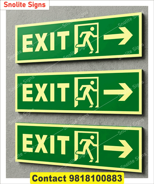 Buy Green Fire Exit Sign With Down Arrow Commercial Safety Signage, Glow in the Dark Fire Exit Wall Signs, Rigid Plastic Green Emergency Exit Door Signs, Self Adhesive Vinyl Fire Escape Sticker Signs