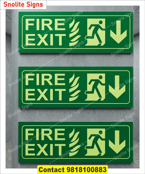 Buy Emergency Exit Sign With Left Arrow Heavy-Duty Wall Signs, Buy Vinyl Print 5MM Sunboard Photoluminescent Fire Exit Posters, Purchase Green, Buy Fire Safety Exit Sign Board Dealers in North GOA.