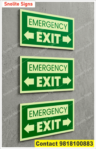 Glow-In-The-Dark Emergency Exit Signs | Photoluminescent Safety Decals, Buy High-Quality, Printable Green Emergency Exit Signs With Directional Left and Right Arrows. Perfect for Commercial Building Safety Compliance