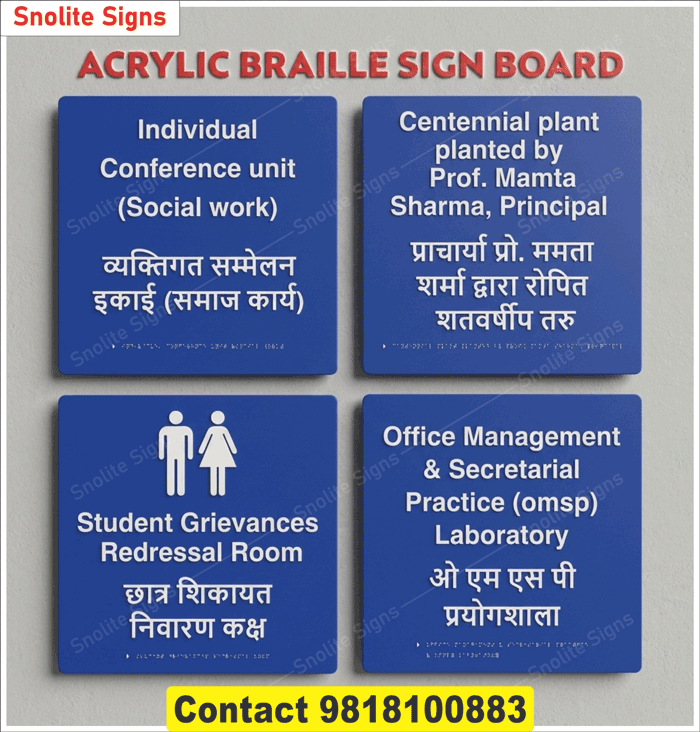 Braille Tactile Acrylic Signage for Colleges, Tactile and Braille Signage for University Campus, Accessible Signage for Educational Institutions, Blue Acrylic Tactile Signage Cost per Square Foot, Custom Engraved Braille Signs for Schools