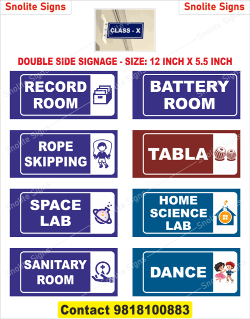 School Signs Manufacturer in Delhi NCR, Home Science Lab Sign Board School, School Lab Name Plates Signage, Sanitary Room Sign Board for School, School Activity Room Name Plates, Battery Room Signage Online, School Record Room Sign Plate