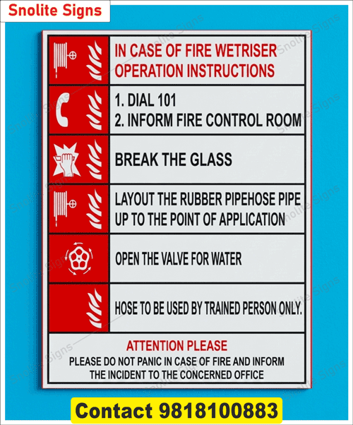 Buy Wet Riser Operation Sign Board, Purchase Glow in Dark in Case of Fire Instructions Sign, Radium Fire Fighting Instruction Sign Plate, Reflective Emergency Fire Response Signage, Night Glow Fire Hose Reel Operating Instructions Sign