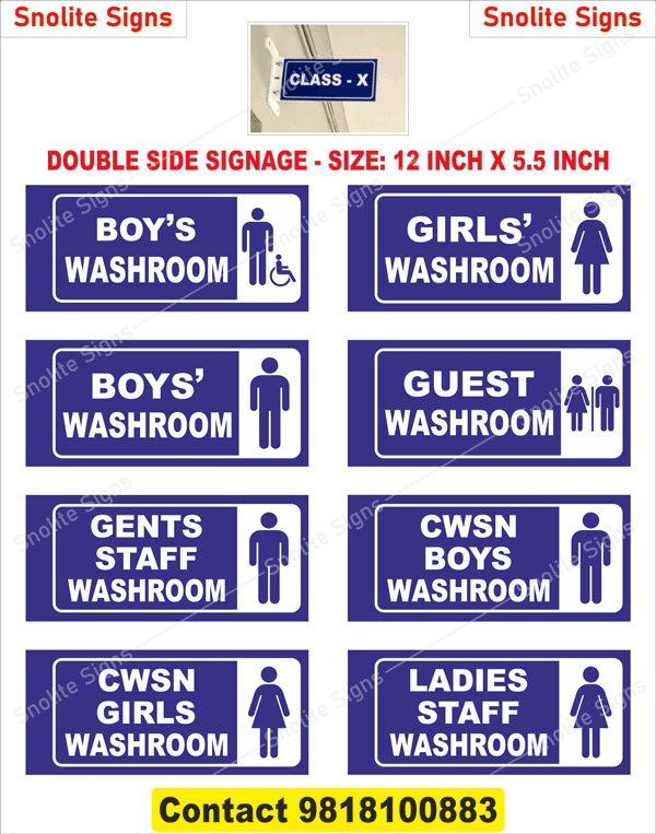 Double-Sided School Washroom & Cwsn Signage, Boys’ Washroom Sign Board, Girls’ Washroom Sign Board, Guest Washroom Sign Board, Gents Staff Washroom Sign Board, Cwsn Boys Washroom Sign Board, Cwsn Girls Washroom Sign Board, Ladies Washroom Sign