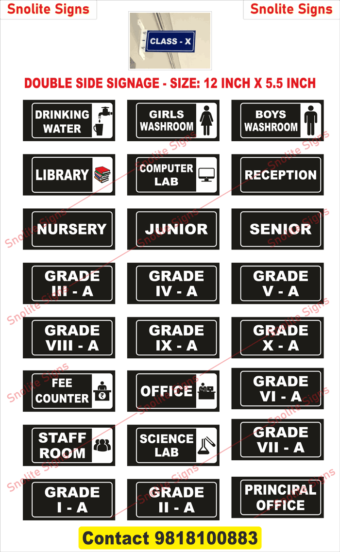 Acrylic Double Side Classroom Nameplates, Double Side Nameplates, Double Side Sign Board, School Signage School Name Plates Classroom Signs Corridor Signs Board for Schools, Classroom Name Plates Set Class 1 to Class 12, Class 1 to 12 Name Plates