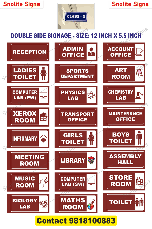 Acrylic Classroom Sign Board Signages School Sign Board, Both Side Signage Sign Board for Corridor School Vinyl Glow Sign Board Manufacturers School Signage, Manufacturer of School Signs School Desk Name Tags & School Name Plates School Signboard