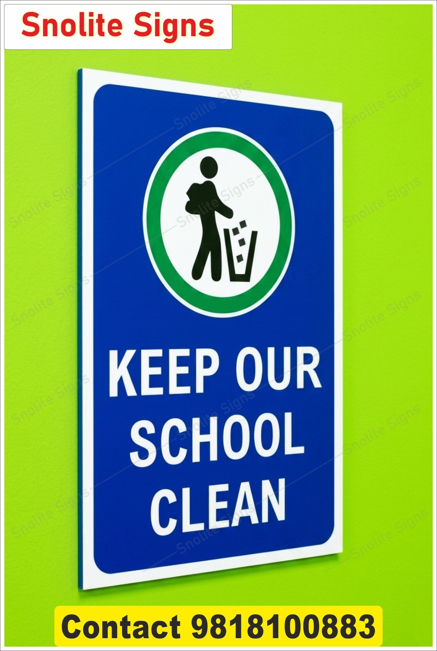Buy Keep Our School Clean Sign | Blue Heavy Duty Rigid Plastic & Self-Adhesive Vinyl Anti-Littering School Safety Signage | Eco-Friendly Waste Disposal Reminder Notice for Indoor & Outdoor School Classrooms, Corridors, and Playgrounds