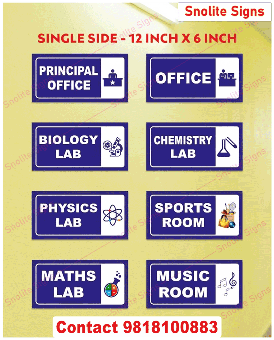 Buy Principal Office Sign Board, Purchase Acrylic School Lab Signage, Buy Biology Lab Door Signs, Purchase Chemistry Lab Signage Board, Buy Physics Lab Name Plates, Order Maths Lab Wall Signs Online, Purchase Music Room Door Plates, Buy Sports Room Sign