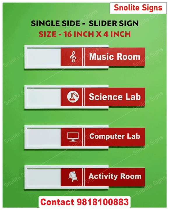 Buy Metal School Sliding Door Signs, Purchase Changeable School Room Signs, Order Custom School Slider Signage, School Room Sliding Name Plates for Sale, Premium Classroom Slider Signs Wholesale, Buy Acrylic Double Side Slider Sign Board,